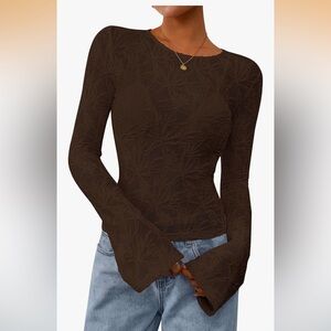 Pretty Garden brown sheer bell sleeve top size medium